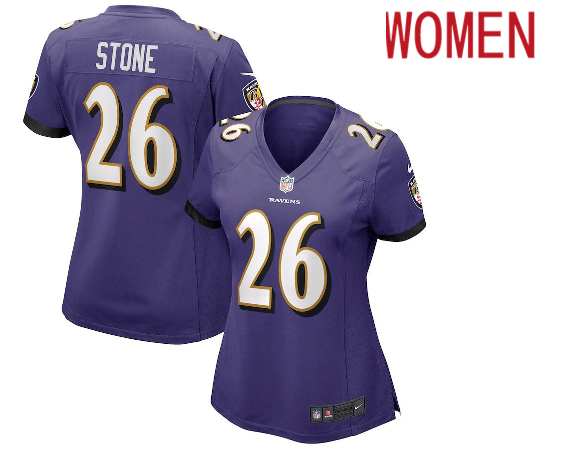 Women Baltimore Ravens 26 Geno Stone Nike Purple Game NFL Jersey